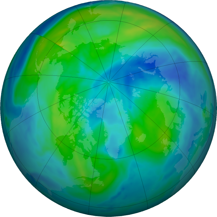 Arctic ozone map for 09 October 2020